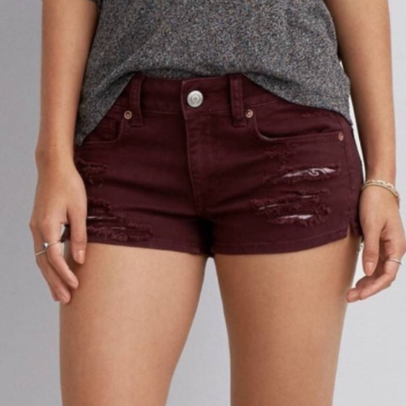 American Eagle Outfitters Pants - American Eagle Maroon  Distressed Shortie Short